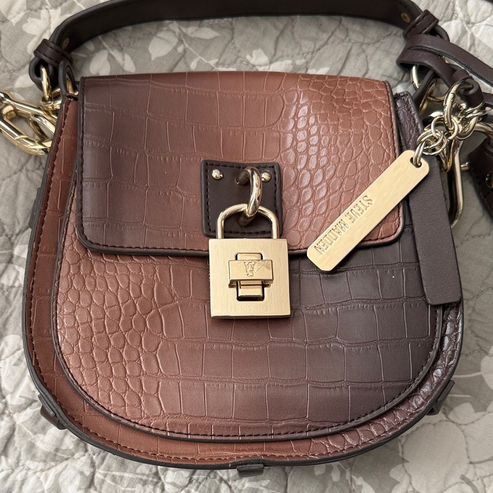 Steve Madden Two- Brown Croc-Embossed Crossbody Gently Used